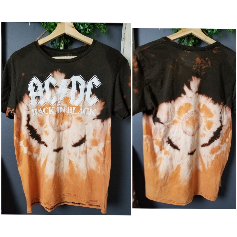 Hand-bleached ACDC rock band tee
